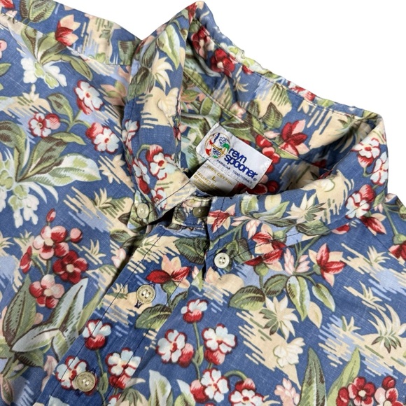 Reyn Spooner Men’s L Vintage Hawaiian Floral Reverse‎ Print Half Button Shirt - Picture 1 of 16